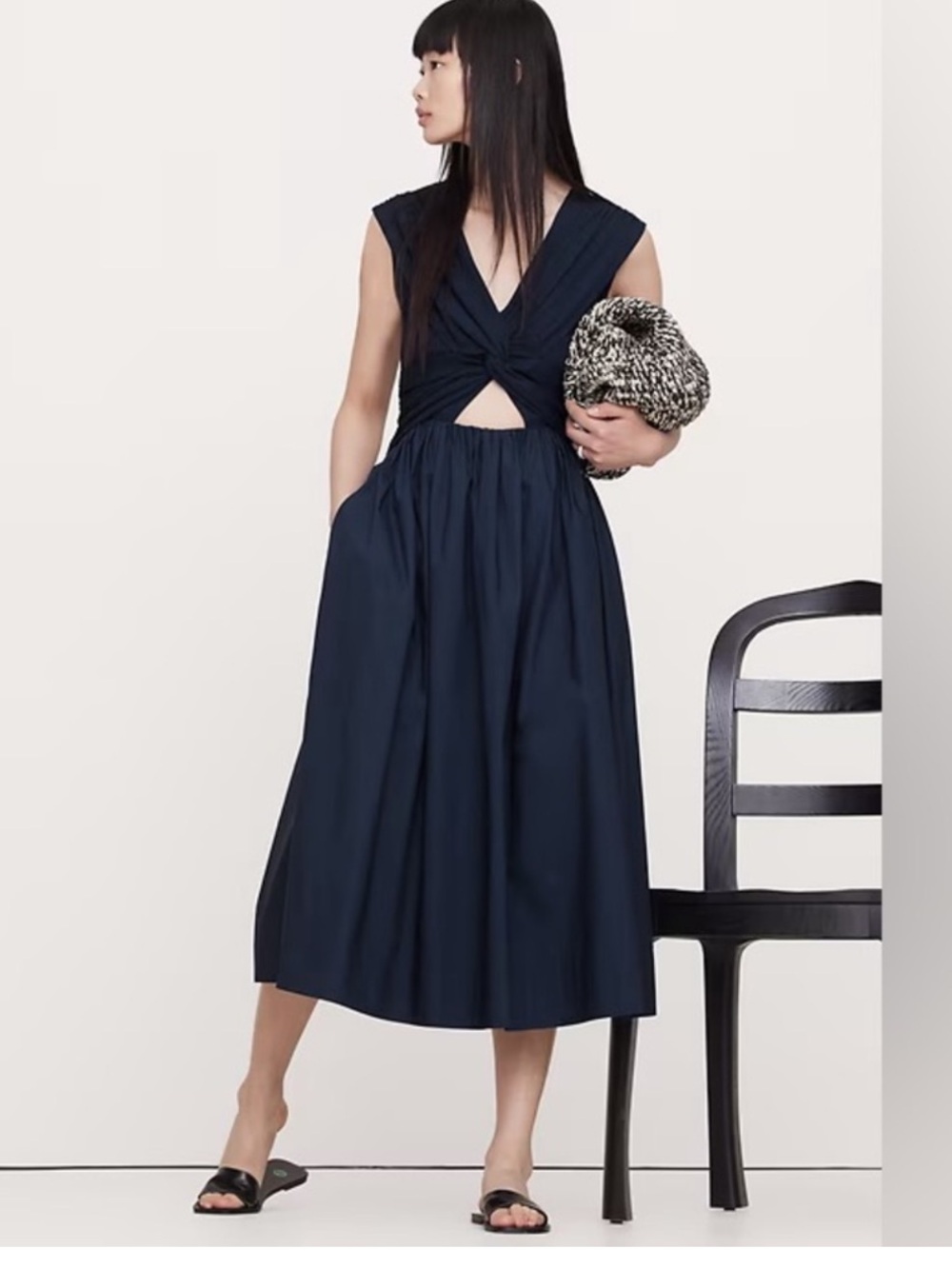 Banana Republic Navy Twist-Front Midi Dress with Cutout